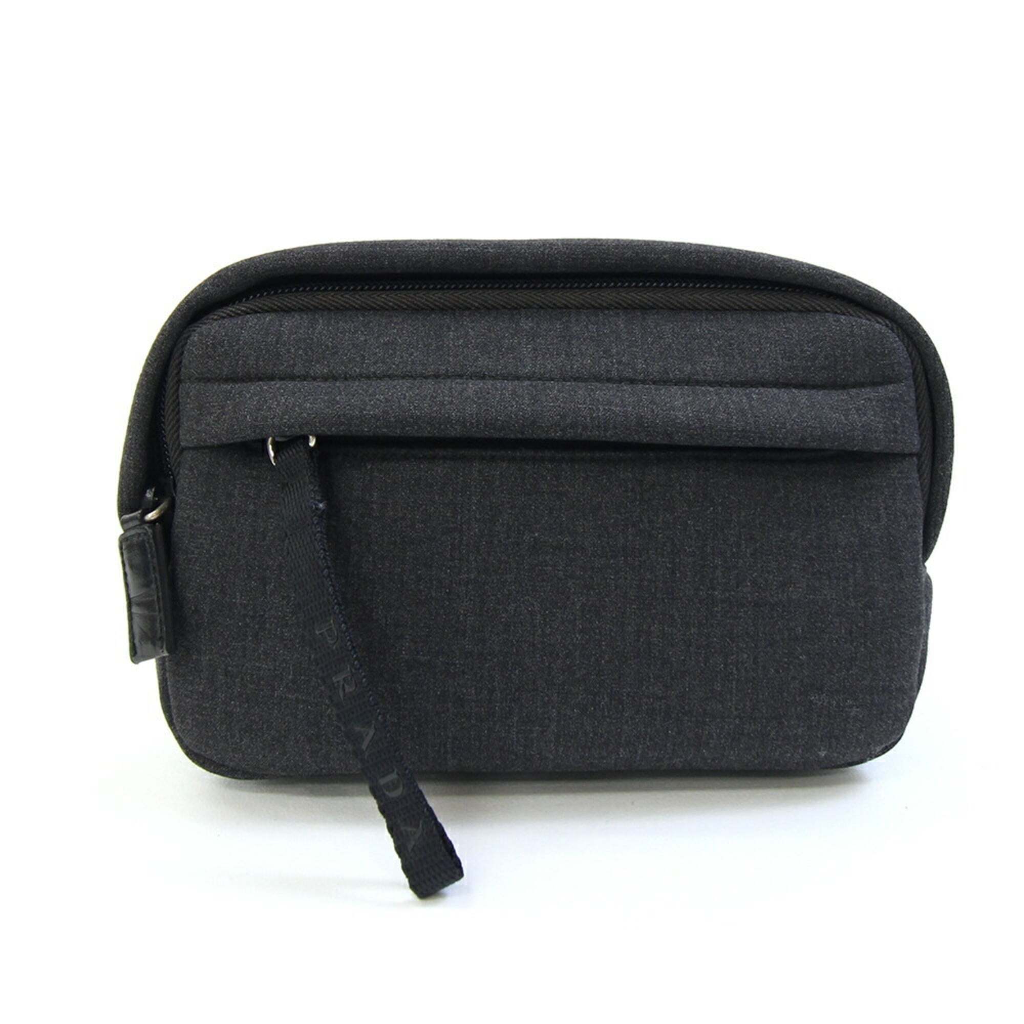 Prada Handbag Pouch Mv566 Gray Canvas Makeup Men's Women's Prada